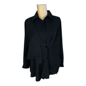 Marigold‎ Shadows Black Shirt Top with Half Vest Asymmetrical Size Medium